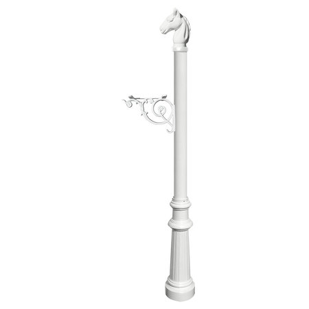 QUALARC Post w/support bracket, decorative fluted base and horsehead finial LPST-801-WHT